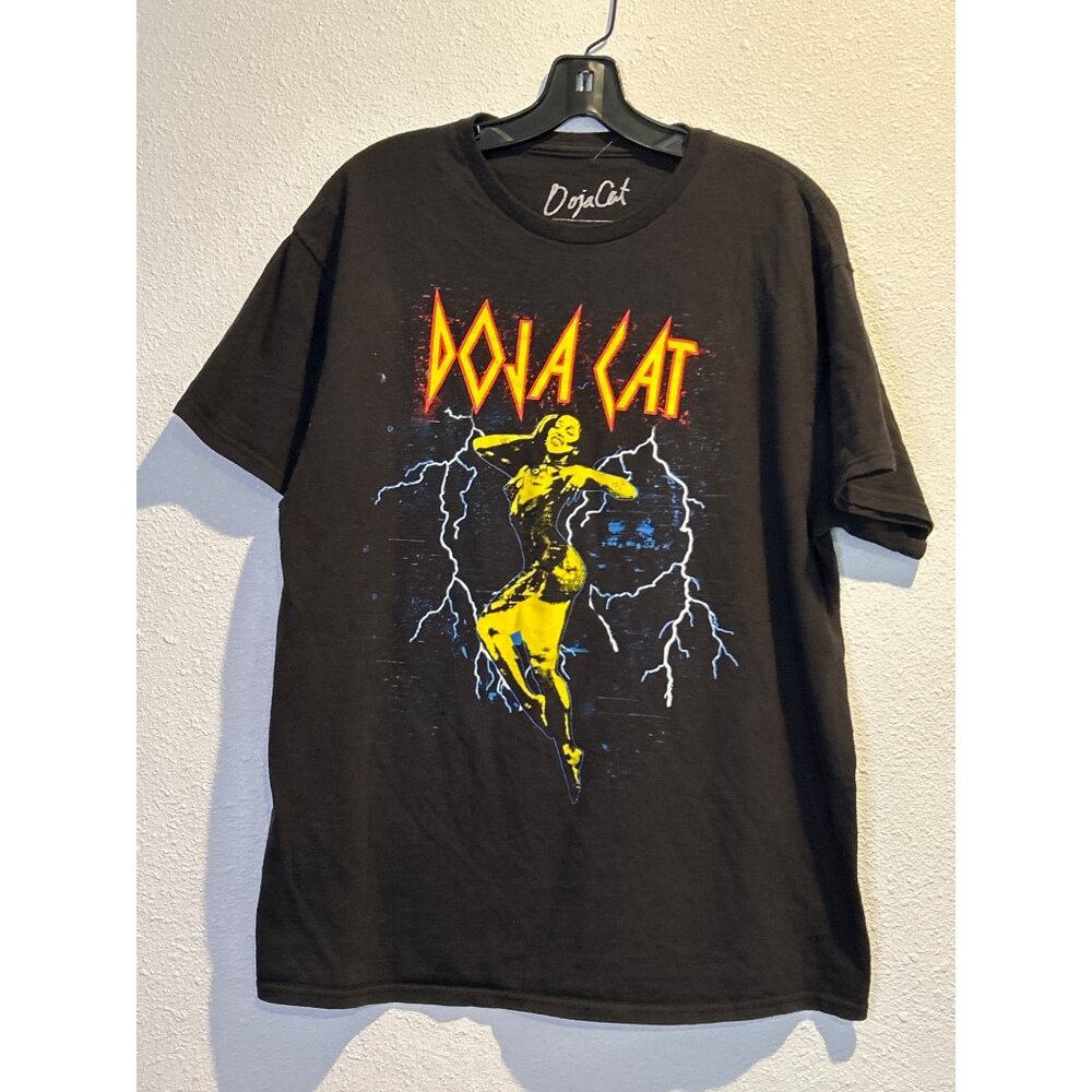 Doja Cat Shirt LARGE Black Graphic Print Lightning Band Tee
